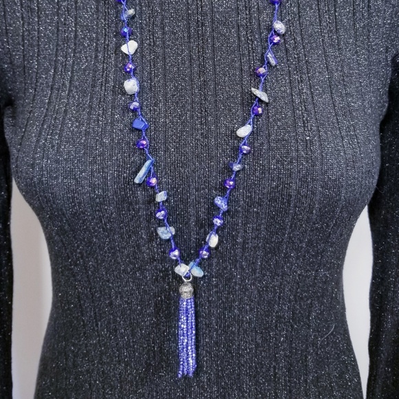 Blue Sodalite Stone & Crystal Suede Necklace - Picture 3 of 3